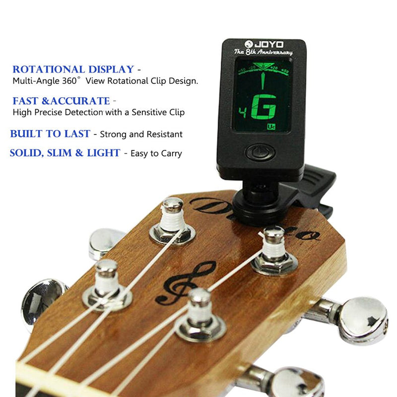Yakamoz LCD Clip on Tuner for Acoustic Electric Guitar Bass Violin Ukulele,360 degree Rotational Electronic Digital Tuner
