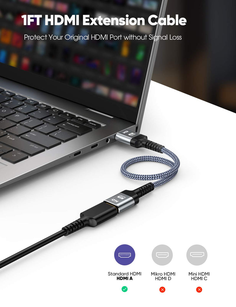 High Speed 4K HDMI Extension Cable 1FT, Highwings 18Gbps Short HDMI 2.0 Extender Cable Male to Female Adapter Braided Nylon Support 3D, 1080P, 2160P for Roku/Fire TV Stick, Google Chromecast 1feet