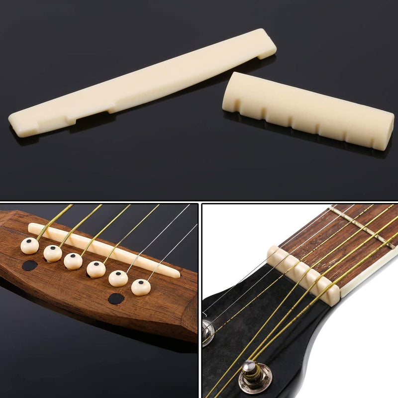 Guitar Acoustic Bridge Nut Bone Saddle Files Strings Nuts, Made Of Real Bone With 9 Pcs Sand Paper, Stainless Steel Needle Files Of 13 Sizes