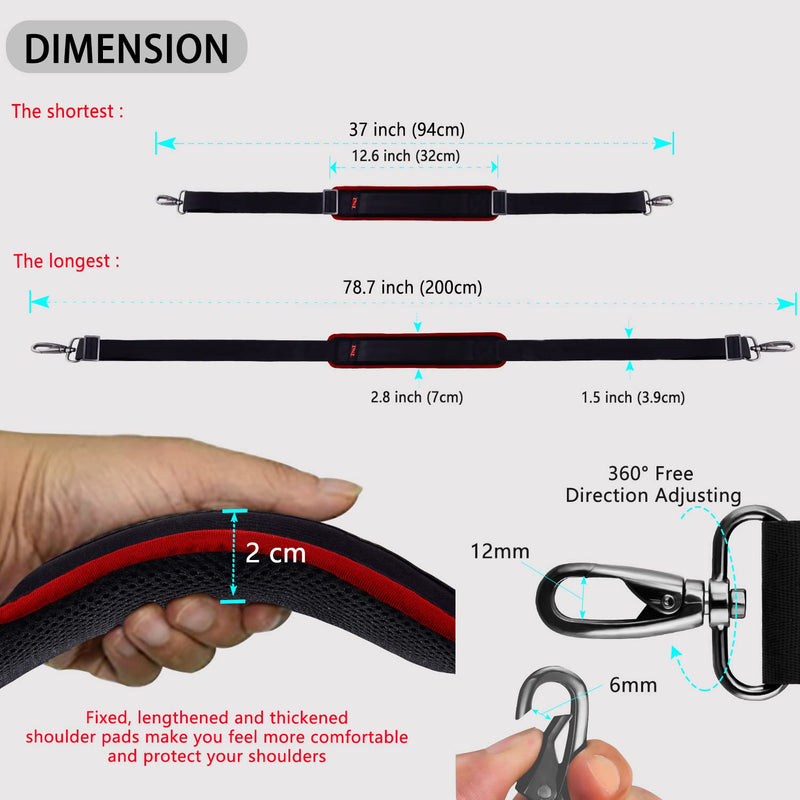 ZINZ 79 inch Shoulder Strap, Extra-thick Fixed Cushion Pad and Dual Clasps Universal Replacement Strap with Metal Swivel Hooks for Laptop Bags, Luggage Bags, Camera, Crossbody (200cm,Wine Edge) Wine Edge