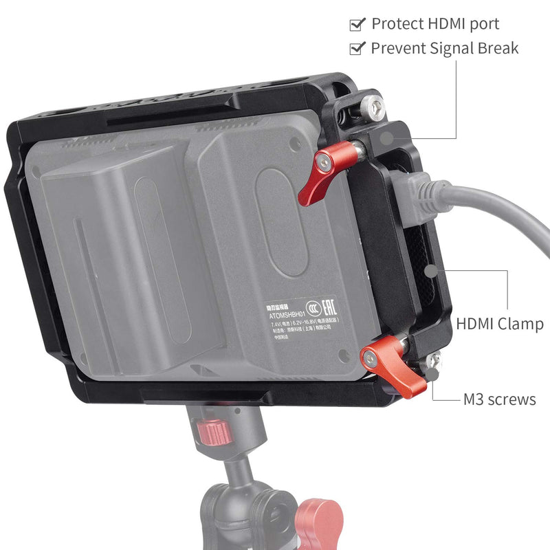 ANDYCINE Monitor Cage with Sunhood for Atomos Nijna V,Atomos Shinobi,Built-in NATO Rails and HDMI Cable Clamp