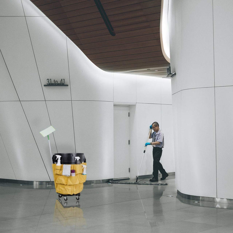 Yellow Trash Can Caddy Bag For Garbage Bins | Brute Compatible | Fits 32 - 50 Gallon Can | Heavy Duty Vinyl Construction | Large Commercial Size | Organizer For Cleaning, Maid, & Janitorial Duties
