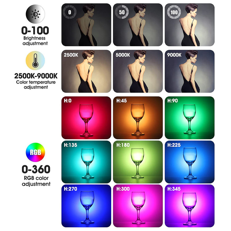 [AUSTRALIA] - RGB Video Lights, LED Camera Light Mini Rechargeable Soft Light Panel 360° Full Color Portable Photography Lighting w 3 Cold Shoe,Dimmable Panel Lamp for DJI OSMO Sony DSLR Canon Nikon Camera Vlogging 