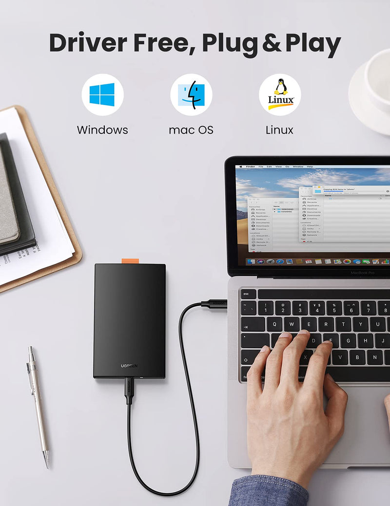 [AUSTRALIA] - UGREEN USB C Hard Drive Enclosure USB C 3.1 Gen 2 to SATA Adapter for 2.5" SATA SSD HDD 6Gbps High-Speed Support UASP SATA III Compatible with MacBook Pro Air WD Seagate Toshiba Samsung Hitachi 