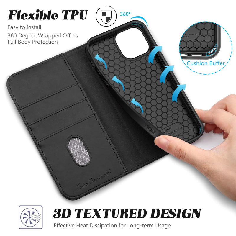 [AUSTRALIA] - TUCCH Case for iPhone 13 Wallet Case, Magnetic PU Leather Stand Flip Cover with [TPU Shockproof Interior Case], [RFID Blocking] [Card Slot] Folio Case Compatible with iPhone 13 6.1-inch 2021, Black 