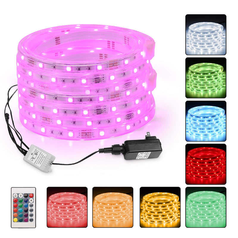[AUSTRALIA] - Brizled Flat Rope Lights Outdoor, 150 LED 16.4ft Color Changing RGB Strip Lights with 24 Keys Remote, 12V UL Listed Flexible Light Strip Waterproof Rope Lighting for Room Decor Party Home Kitchen 