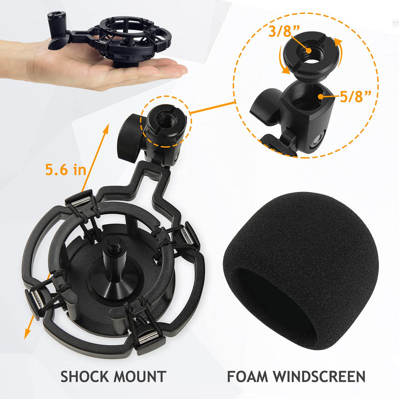 Desktop Mic Stand with Shock Mount, Foam Windscreen, Adjustable Microphone Stand with Pop Filter Shockmount Reduces Vibration Noise Table holder for Razer Seiren Mini USB Streaming Microphone Frgyee