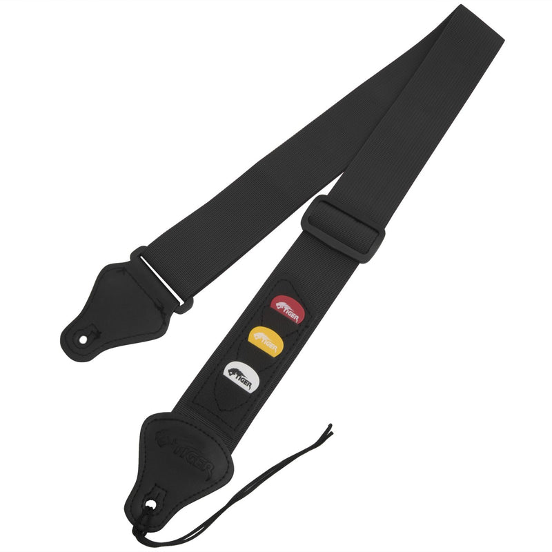 Rocksmith Real Tone Cable & Tiger Guitar Strap with Plectrum Holders - Black + Guitar Strap