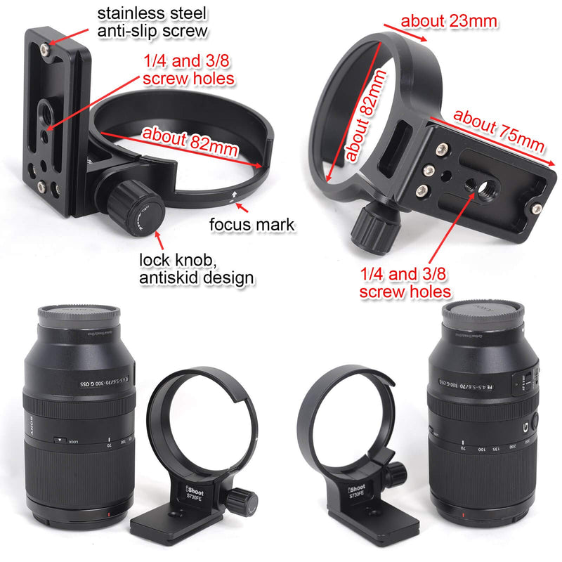 [AUSTRALIA] - iShoot Metal Lens Collar, CNC Tripod Mount Ring Support for Sony FE 70-300mm F4.5-5.6G OSS Lens, Bottom is ARCA Fit Quick Release Plate Compatible with Tripod Ball Head of ARCA-Swiss Type 