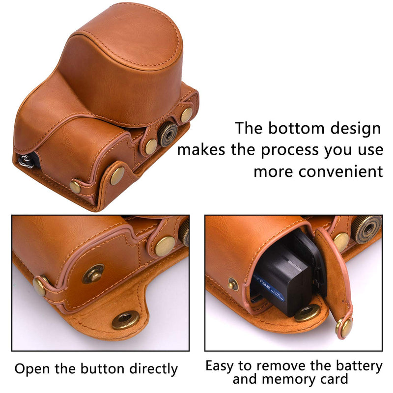 XEVN for Sony a6300 case,for Sony a6000 case,Premium PU Full Body Leather Camera Case Bag for Sony Alpha a6300 a6000 a6100 a6400 Fit 16-50mm Lens with Camera Shoulder Strap(Brown) brown