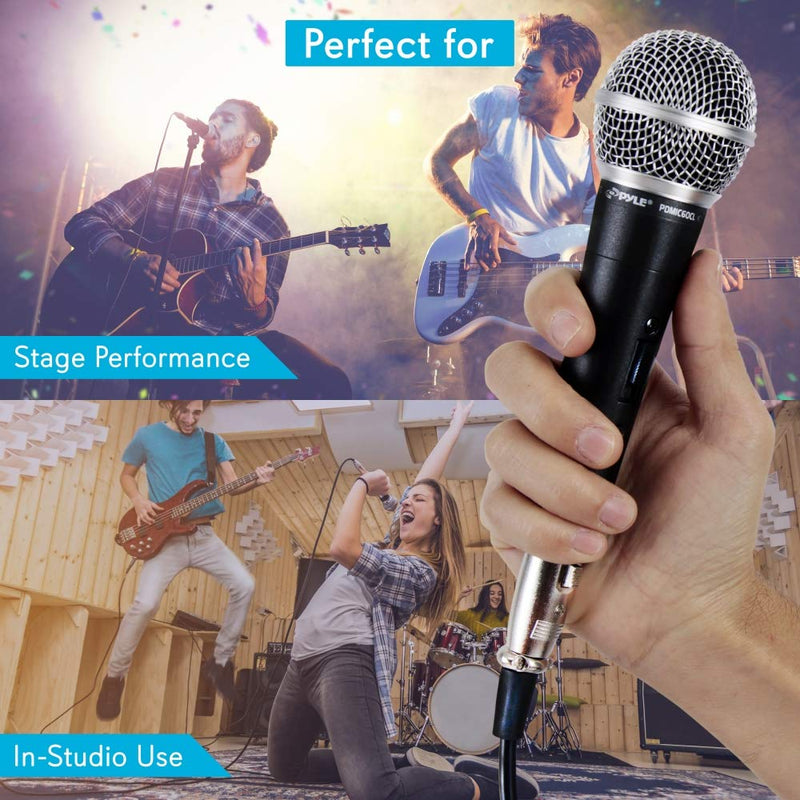 Pyle Professional Dynamic Vocal Microphone - Moving Coil Dynamic Cardioid Unidirectional Handheld Microphone with ON/OFF Switch Includes 15ft XLR Audio Cable to 1/4'' Audio Connection - PDMIC59