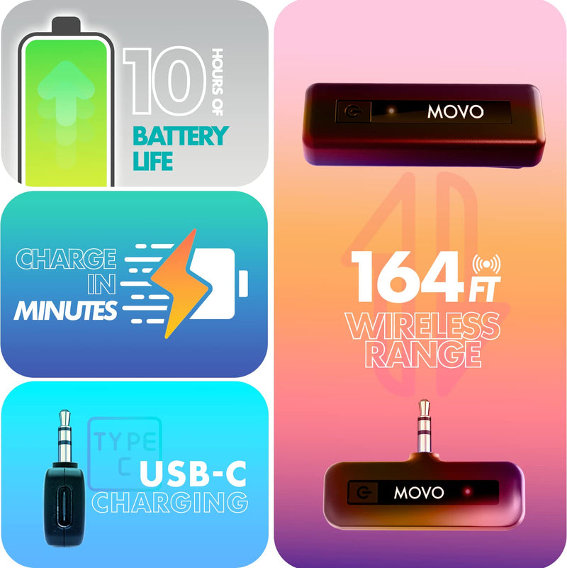 [AUSTRALIA] - Movo Wireless Mini Camera Microphone for Video Recording- 2.4Ghz Wireless Transmitter with Clip on Lavalier Microphone for DSLR, Mirrorless Camera- Compact Lapel Mic (164FT Range, 10-Hr Battery Life) 