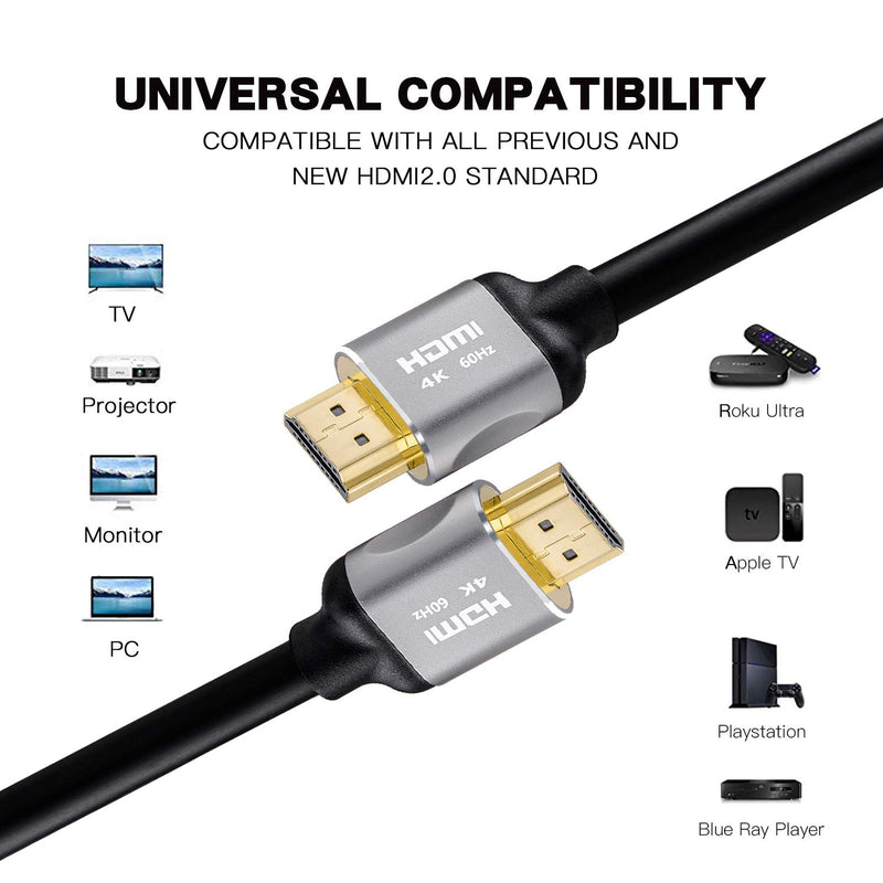 Corepearl 4K UHD HDMI Cable 6ft CL3 Rated Black Supports 4K@60Hz HDR 18Gbps 3D Dolby Vision HDCP 2.2 and Audio Return(ARC) YUV 4:4:4 28AWG for HDTV Roku PC Xbox PS4 6 FT