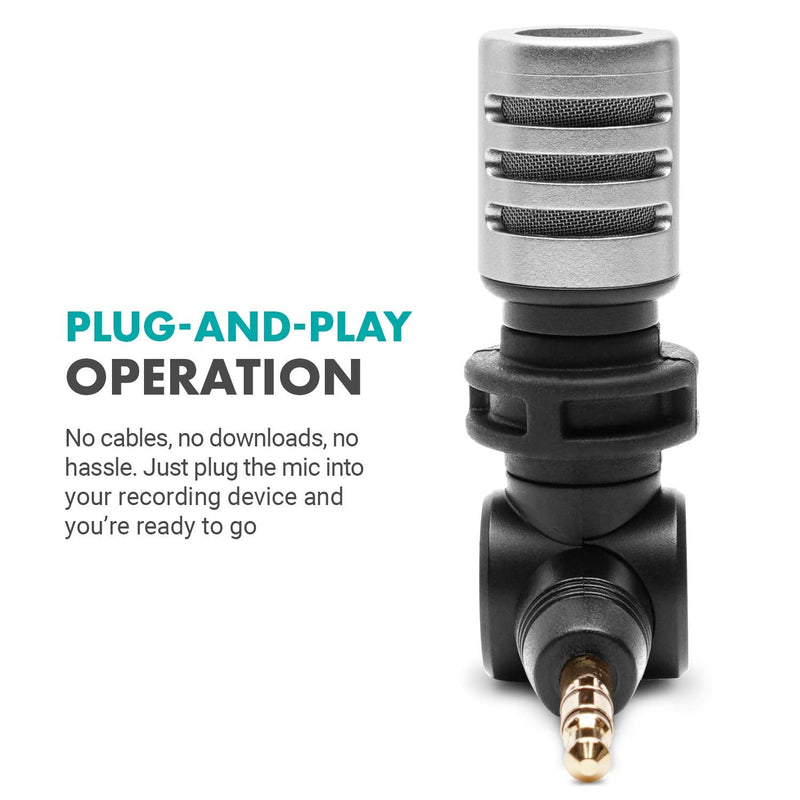 Movo MA5CA 3.5mm TRS Mini Microphone for Camera - Mini Mic for Camera and Camcorder - Video Camera Microphone with 180° Rotation - Pocket-Size Camera Mic for Travel Vlogs and Street Videography