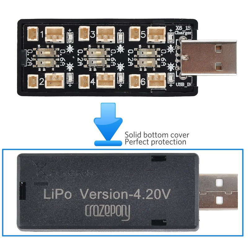 1S LiPo Battery USB Charger 3.7V/4.20V 6 Channel 1S LiPo Charger Tiny Whoop Blade Inductrix Micro JST 1.25 JST-PH 2.0 mCX mCPX Connectors