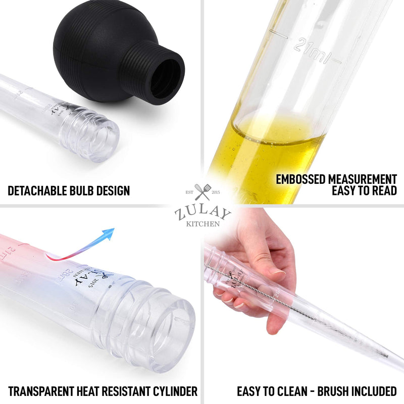 Zulay (Large) Turkey Baster With Cleaning Brush - Food Grade Syringe Baster For Cooking & Basting With Detachable Round Bulb - Ideal For Butter Drippings, Glazes, Roasting Juices for Poultry, and More