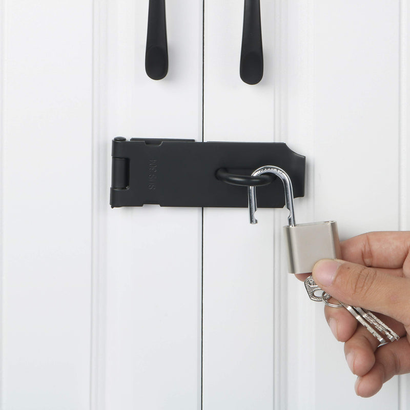 Alise MST009-B Door Clasp Hasp Latch Lock with Padlock,One Set Black Finish 4 Inch