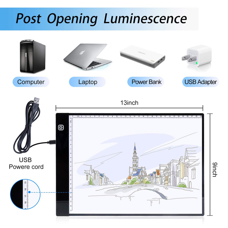 A4 LED Light Box,Trace Light Pad Drawing Adjustable Brightness Tracer, USB Power Ultra-Thin Portable Light Pad,Suitable for DIY 5D Diamond Drawing Sketch Pad, with LCD Drawing Board