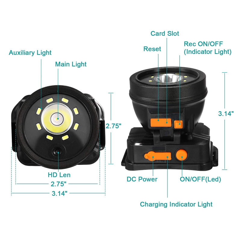 Headlamp Body Camera Built-in 32GB Memory Card with Audio, 1080P Wearable Body Mounted Camera Rechargeable IPX4 Waterproof Night Visionfor, Camping, Hiking, Fishing. (BLack-32GB) BLack-32GB