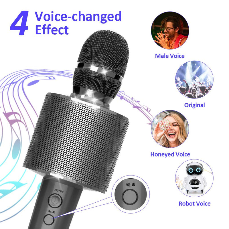 [AUSTRALIA] - BLAVOR Bluetooth Karaoke Microphone Wireless for Kids Adults, Magic Sing Portable Handheld Speaker Machine with LED Lights Home Party Birthday Toys for 4 5 6 7 8 9 10 11 12 Year Old Girls Boys(Gray) Gray 