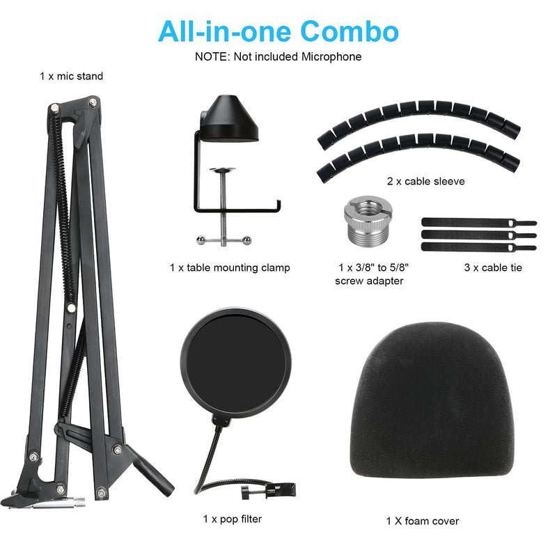 [AUSTRALIA] - Blue Yeti X Microphone Stand with Pop Filter and Cable Sleeve - Adjustable Suspension Boom Arm Stand with Flocked Foam Windscreen for Blue Yeti X Microphone by YOUSHARES Mic stand with Foam 