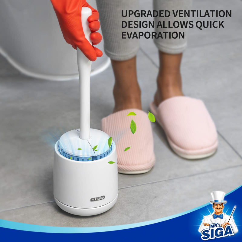 [AUSTRALIA] - MR.SIGA Toilet Bowl Brush and Holder, Premium Quality, with Solid Handle and Durable Bristles for Bathroom Cleaning, White, 1 Pack 