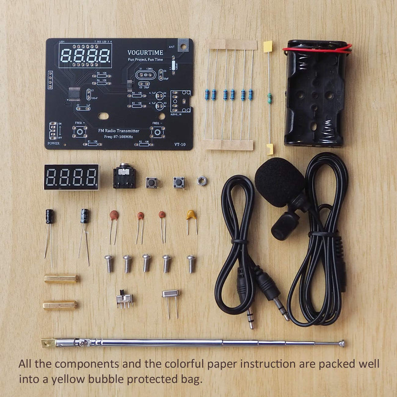 VOGURTIME FM Radio Transmitter Solder Project Kit with Audio Lavalier Microphone Soldering DIY Kit for Electronics Practicing Learning, 87-108MHz