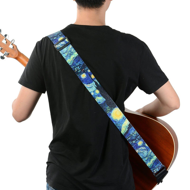 Van Gogh "Starry Night" Guitar Strap Includes Strap Button & 2 Strap Locks. Adjustable Guitar Shoulder Strap For Bass, Electric & Acoustic Guitar.Best Birthday Gift for Men Women Guitarist Starry Night