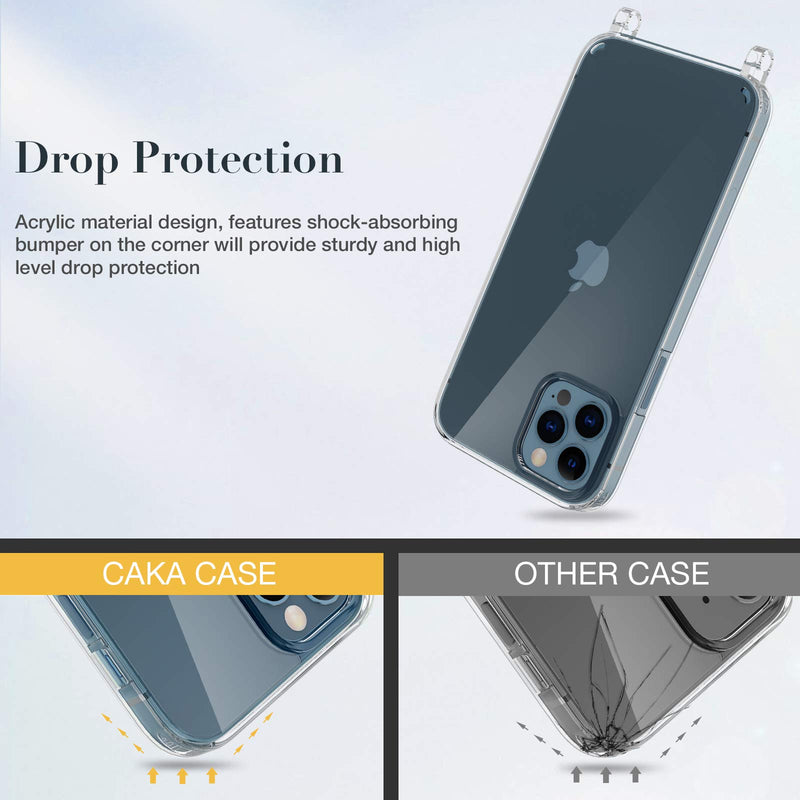 Caka Clear Case for iPhone 12 Pro Max, iPhone 12 Pro Max Case with Crossbody Strap Adjustable Neck Lanyard Clear with Design Shockproof Protective Case for iPhone 12 Pro Max 6.7 inches -Clear