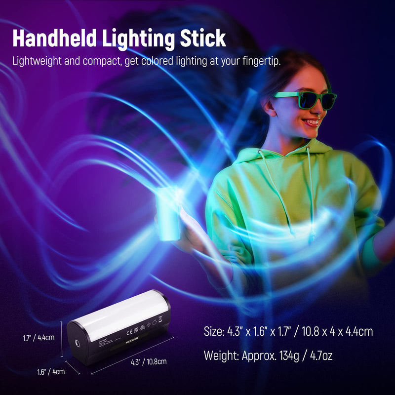 NEEWER Magnetic Handheld Light Wand, 360° Full RGB Mini LED Video Light Stick with 2500mAh Rechargeable Battery, 2500-8500K Dimmable Camera Tube Light for Photography TikTok YouTube Vlog, TL96RGB