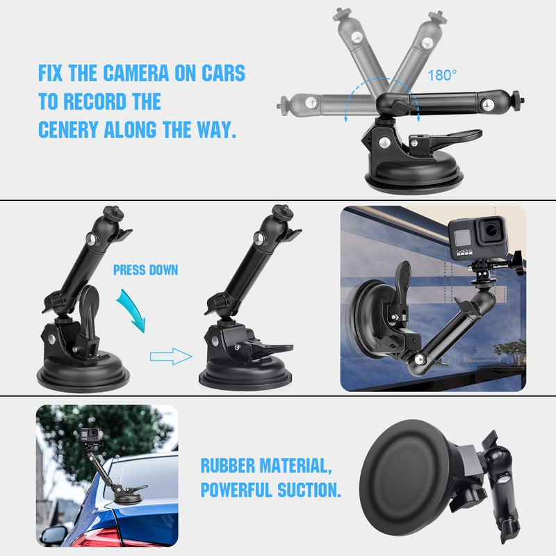 Super Ø90mm Adjustable Dual-Ball Head Action Camera Camcorder Phone Dashcam Suction Cup Race Car Mount Vehicle Cab Cockpit Windscreen Window Holder for GoPro Sony iPhone Hi-Speed Time Lapse Vlogging Camera suction cup mount