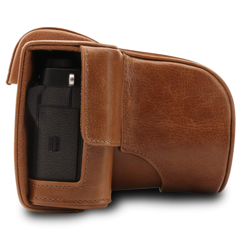 MegaGear MG1551 Ever Ready Genuine Leather Camera Case for Fujifilm X-T3 (XF23mm - XF56mm & 18-55mm Lens) - Brown Compact