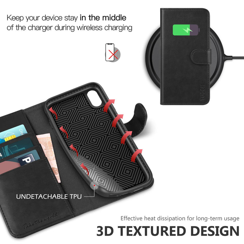 [AUSTRALIA] - TUCCH iPhone Xs Max Wallet Case, Xs Max Wallet PU Leather Flip Cover with RFID Blocking Card Slot, Stand, Auto Wake/Sleep Wireless Charging Shockproof TPU Shell Compatible with iPhone Xs Max -Black Black 