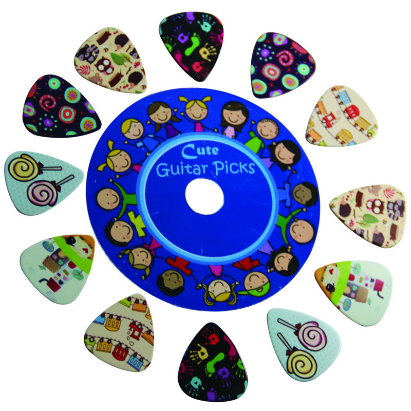 Cute Guitar Picks for Kids Boys and Girls - Medium Gauge Size - Celluloid - 12-pack Assorted Variety Collection Set - Unique children cartoon designs Music Gifts Cute Guitar Picks for Kids Boys and Girls