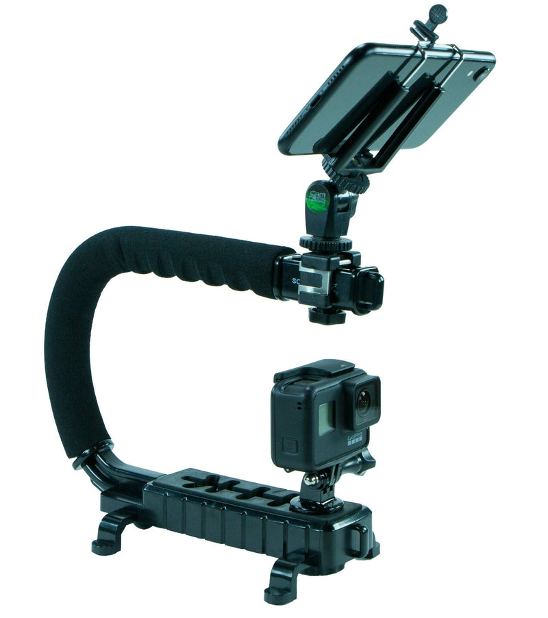[AUSTRALIA] - Cam Caddie Scorpion Jr Triple Shoe Camera Stabilizer Bundle – Stabilizing Steadicam Handle with Cold Shoe Mount for Camcorders and Smartphones - Black - Action Edition 