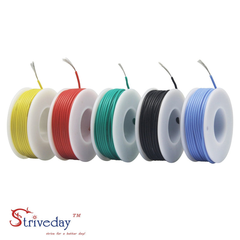 Striveday™ 30 AWG Flexible Silicone Wire Electric Wire 30 Gauge Coper Hook Up Wire 300V Cables Electronic Stranded Wire Cable Electrics DIY Box-1 30AWG Silicone wire Box1=Red+Blue+Green+Yellow+Black