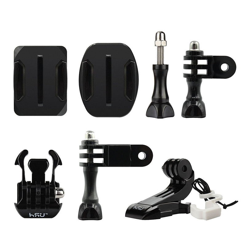 HSU Grab Bag for GoPro, Including Quick Release Buckle Mount, J-Hook Buckle Mount, 3-Way Pivot Arms, Flat and Curved Adhesive Mounts, Thumbscrews and Rubber Locking Plug with Tether