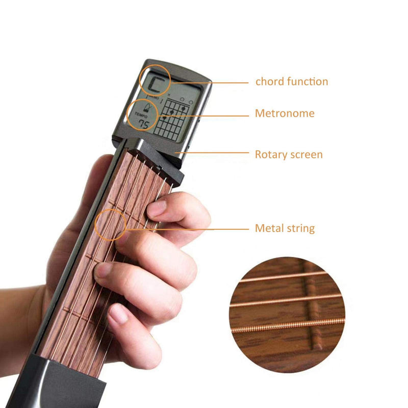 Pocket Guitar Digital 6 Fret Chord Trainer Guitar Chord Practice Tool Portable with Rotatable Screen for Beginner