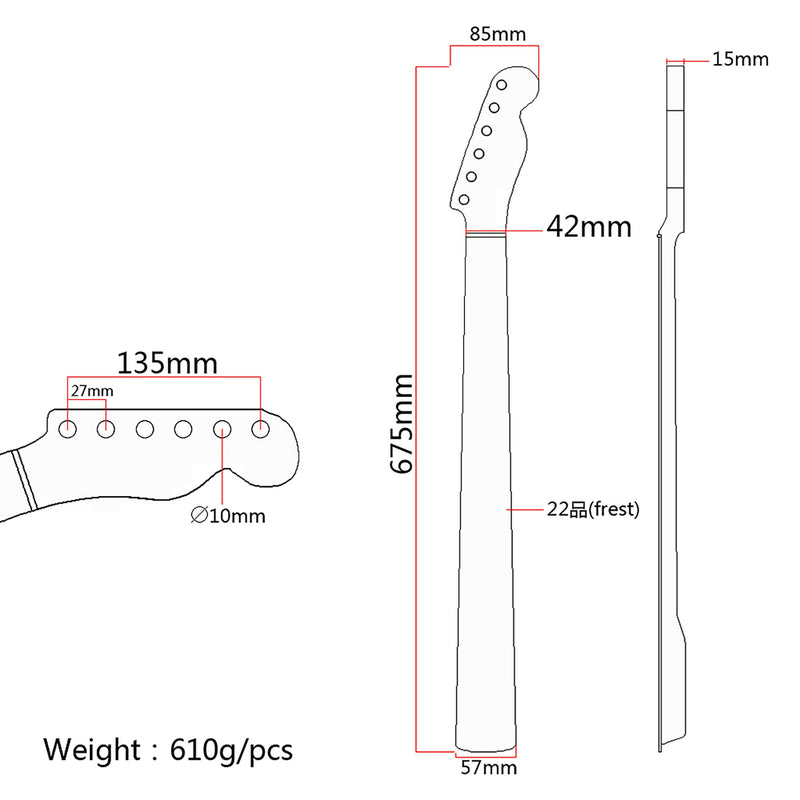 Happy nest 22 Frets Maple Electric Guitar Neck Fingerboard for Guitar Replacement