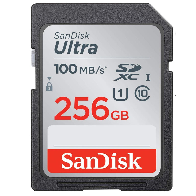 SanDisk SDXC Ultra 256GB Memory Card for Camera Panasonic Lumix Works with DC-G100, DC-G110, G7, GX85, GX80, GX7 Mark II (SDSDUNR-256G-GN6IN) Bundle with (1) Everything But Stromboli SD Card Reader Class 10 256GB