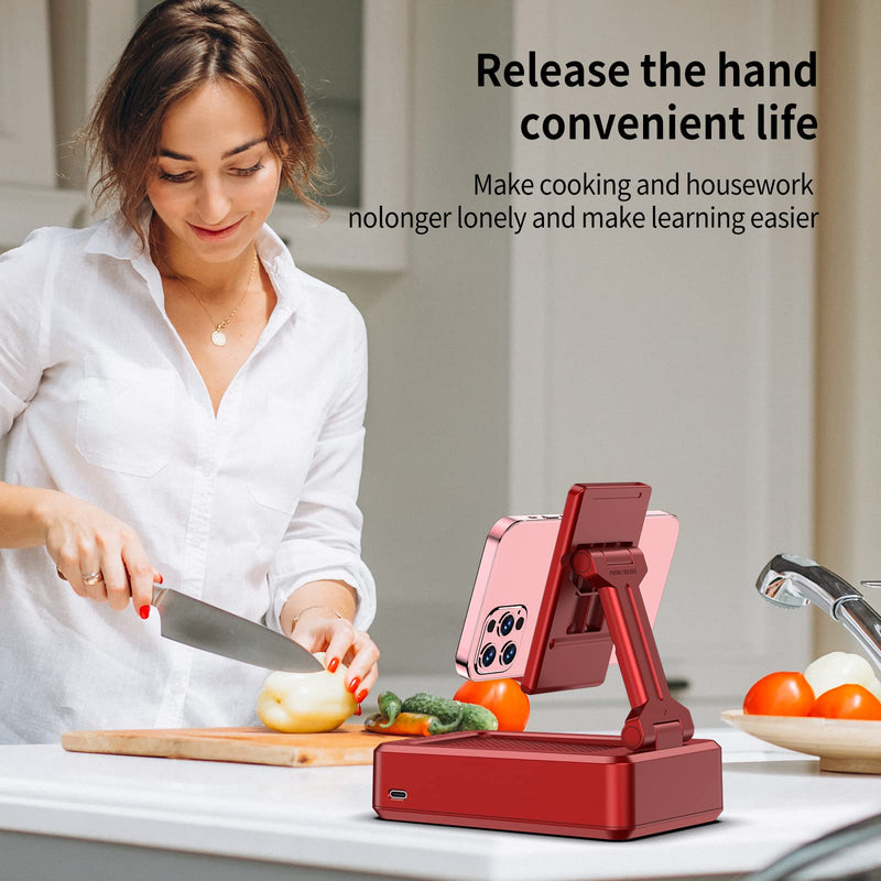 JTEMAN Portable Wireless Bluetooth Speakers with Cell Phone Stand,Gifts for Women and Men,Birthday Christmas for Women Men,Kitchen Gadgets for Men,Compatible for iPhone/Samsung/Mini iPad - Red