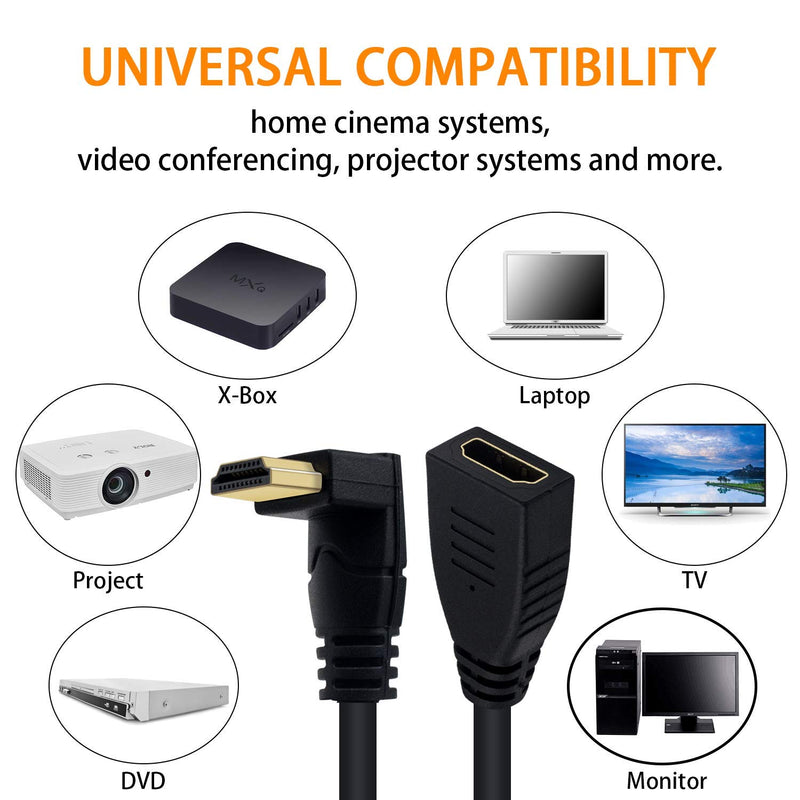 [AUSTRALIA] - Poyiccot 8K HDMI Extension Cable, Short 8K HDMI 90 Degree Down Angle Male to Female HDMI 2.1 Cable 48Gbps with 8K 60Hz Video and 3D HDR for TV/Xbox /PS4 /PS5 (Down M/F), 0.5feet 8K HDMI Extension Cable Down Angle 