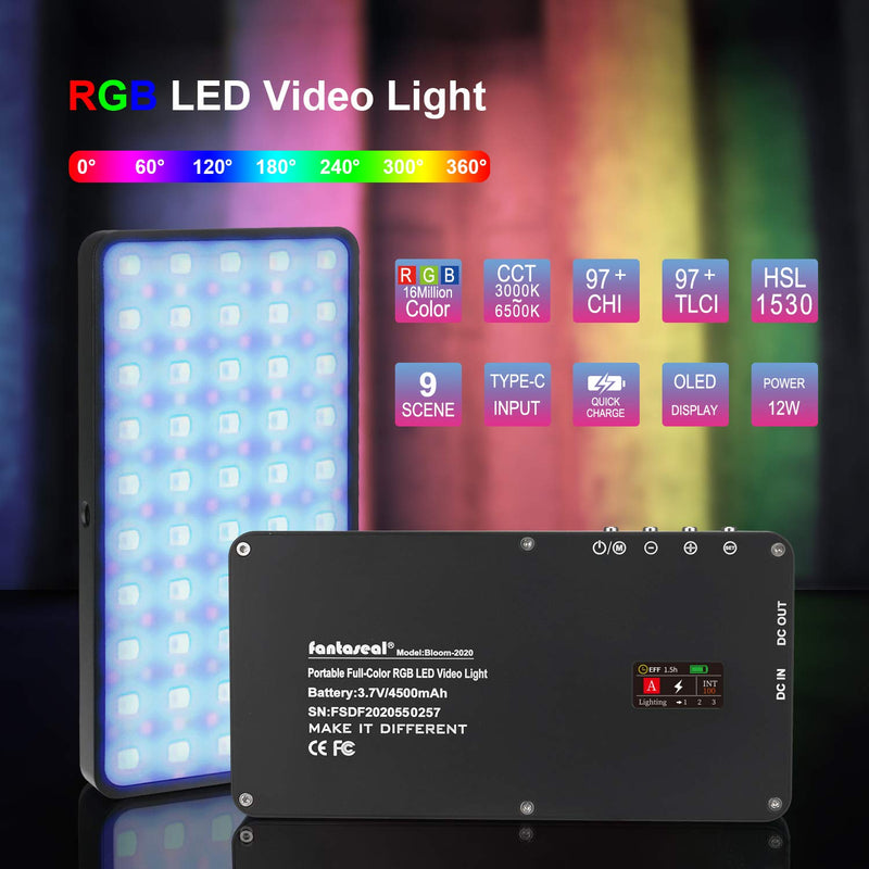 Fantaseal Portable Full Color RGB LED Video Light +Soft Box Set, Mini Smart Vlogging On Camera Lighting Panel, Idea Kit for YouTube Photograph Studio(4500mAh Fast Rechargeable Battery, 12W)