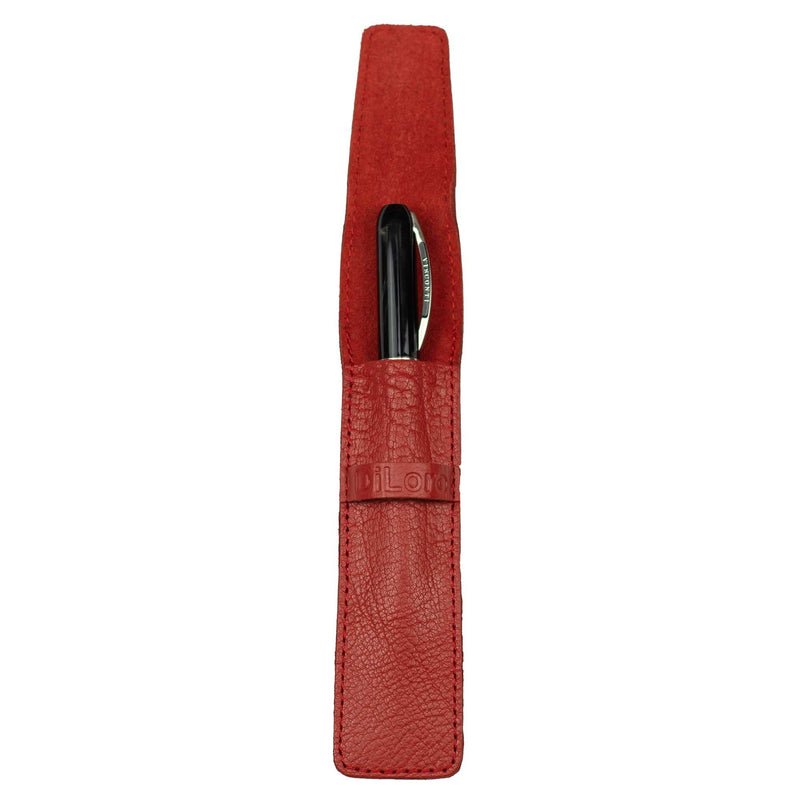DiLoro Full Grain Thick Buffalo Leather Single Pen Case Holder Buffalo Red