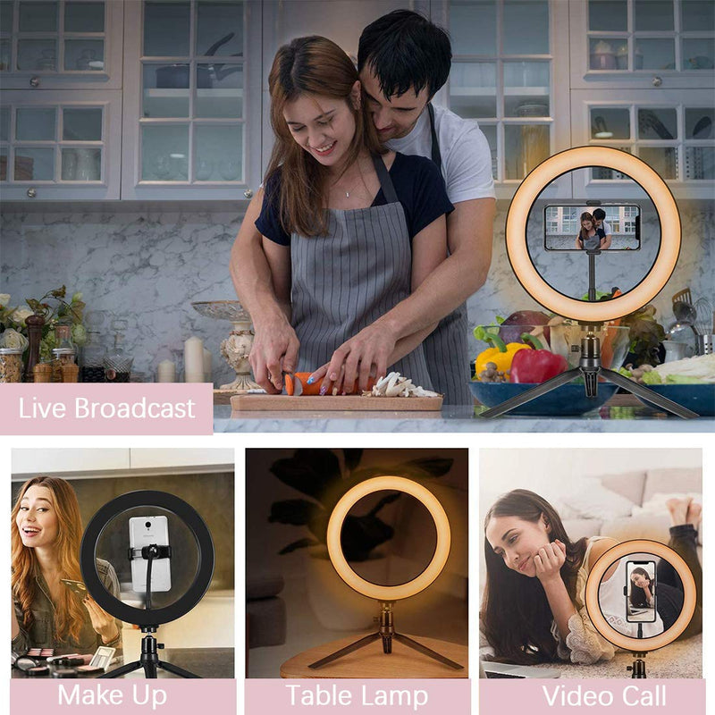 10" LED Selfie Ring Light with Tripod Stand & Phone Holder and Remote Control 5500K 120 Bulbs Dimmable Beauty Ringlight,Shooting with 3 Light Modes & 10 Brightness Level for YouTube/Live Stream/Makeup Grey