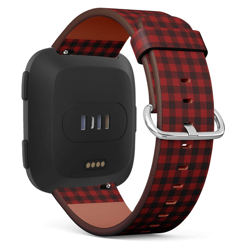 Compatible with Fitbit Versa, Versa 2, Versa Lite, Leather Replacement Bracelet Strap Wristband with Quick Release Pins // Red Lumberjack Gingham Buffalo Plaid