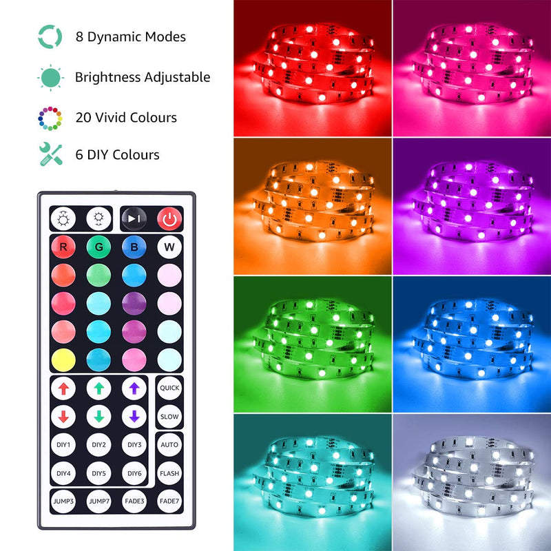 LE LED Strip Lights, 16.4ft RGB 5050 LED Strips with Remote Controller, Color Changing Tape Light with 12V Power Supply for Room, Bedroom, TV, Kitchen, Desk