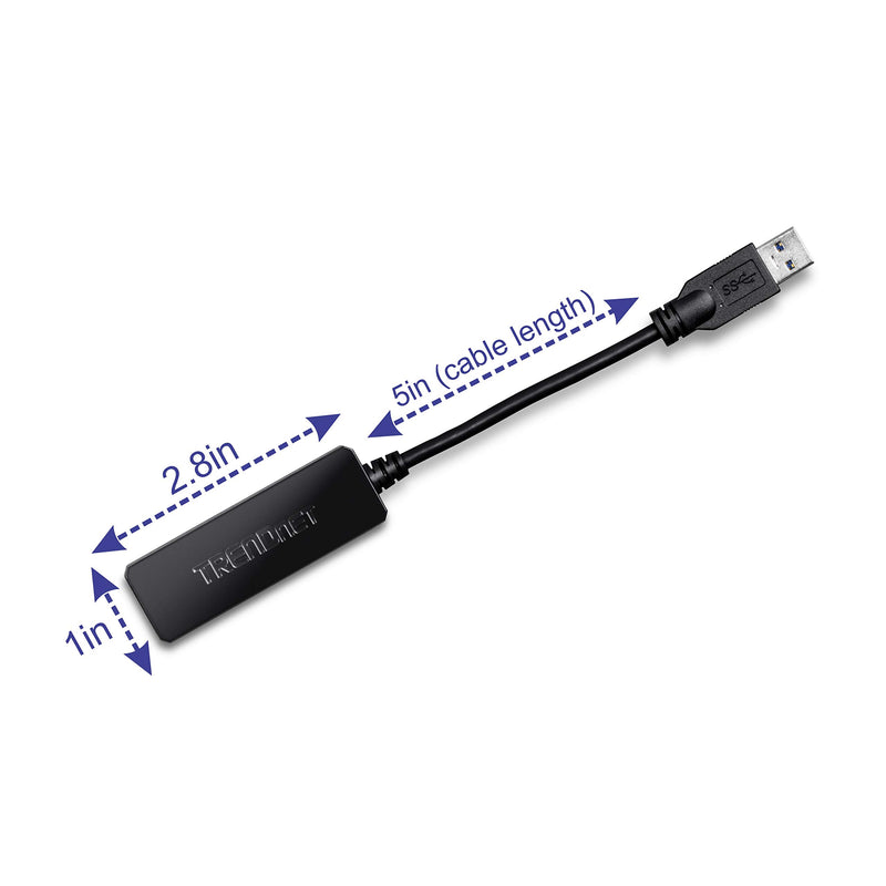 TRENDnet USB 3.0 to Gigabit Ethernet Adapter, Full Duplex 2Gbps Ethernet Speeds, Up to 1Gbps, USB to Gigabit Ethernet Adapter, USB-A, Windows & Mac Compatible, USB Powered, Black, TU3-ETG