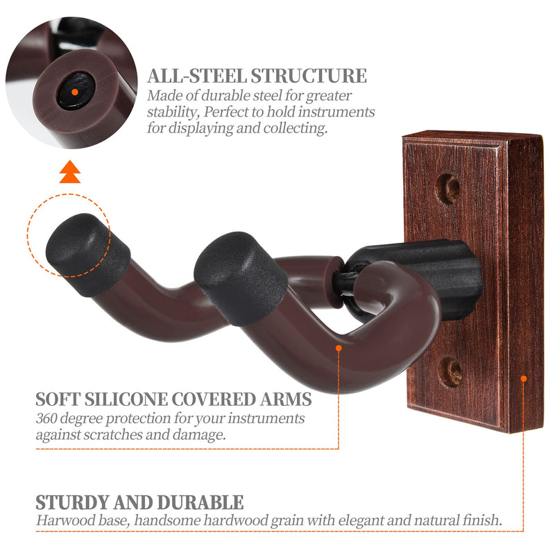 Sound harbor Guitar Wall Mount Brown Wood Guitar Hanger 2 Pack 2 Pack Brown walnut