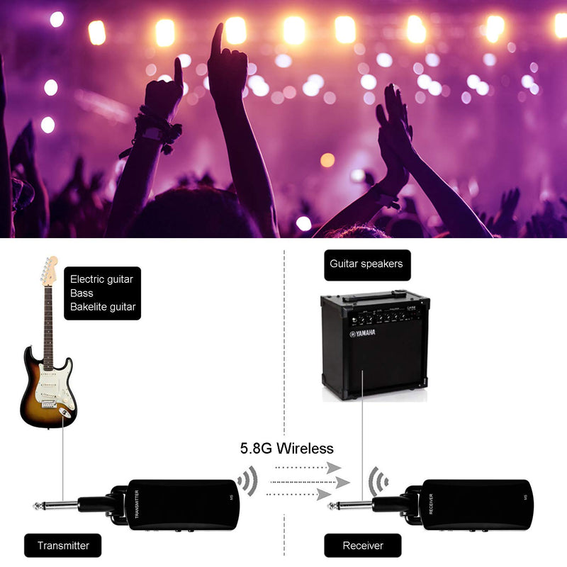 [AUSTRALIA] - Wireless Guitar System - ZXK CO 5.8GHz Rechargeable Guitar Wireless Audio Transmitter Receiver - Electric Digital Guitar System Transmitter Receiver Set 